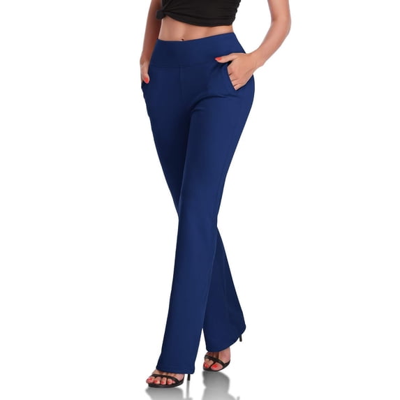 pbnbp Women's Pull On Knit Jeggings Solid Color High Waisted Comfy Flared Bootcut with Pockets Trousers