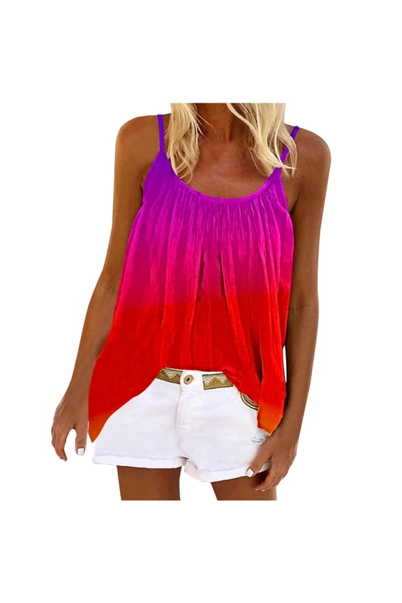 Women's Tank Tops Trendy Fashion Ombre Tie Dye T Shirt Crew Neck Sleeveless Spaghetti Strap Tops Summer Ladies Shirts