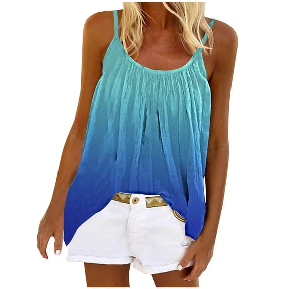 Summer Savings Clearance 2023! pbnbp Womens Shirts Summer Ombre Tie-Dye Blouses Spaghetti Strap Crewneck Sleeveless Casual Tank Tops