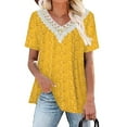 thumbnail image 1 of Summer Savings Clearance 2024! AKAFMK Short Sleeve Shirts for Women,Women Plus Size Tops,Womens Dressy Tops,Fashion Casual V Neck Lace Stitching Blouse Floral Print Pullover Top, 1 of 6