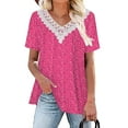 thumbnail image 1 of Summer Savings Clearance 2024! AKAFMK Short Sleeve Shirts for Women,Women Plus Size Tops,Womens Dressy Tops,Fashion Casual V Neck Lace Stitching Blouse Floral Print Pullover Top, 1 of 5