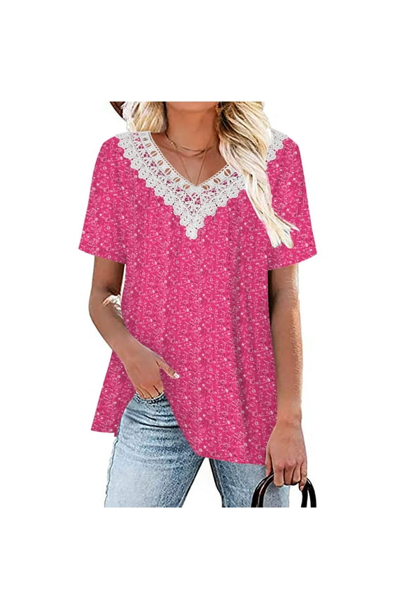 ITSUN Womens Fall Fashion 2023,Womens Tops,Plus Size Tops for Women,Short Sleeves V-Neck Print Blouse Pullover Tops Short Sleeve Blouses Shirts Light Blue XXL