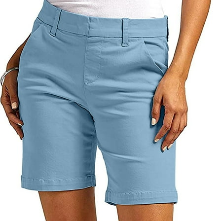 AKAFMK Womens 9" Bermuda Short,Womens Stretch Twill Shorts Plus Size Thin Waist Pull On Regular Hiking Shorts Summer Casual With Pockets