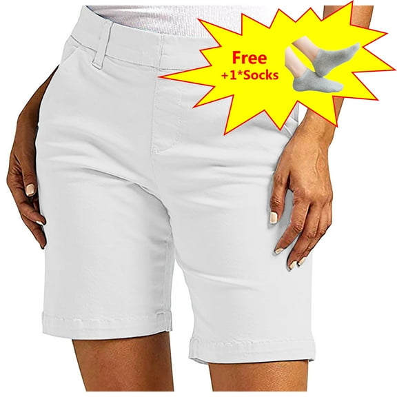 AKAFMK Womens 9" Bermuda Short,Womens Stretch Twill Shorts Plus Size Thin Waist Pull On Regular Hiking Shorts Summer Casual With Pockets