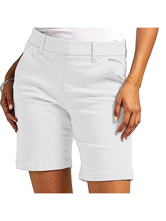 Womens 9" Bermuda Short,Womens Stretch Twill Shorts Plus Size Thin Waist Pull On Regular Hiking Shorts Summer Casual With Pockets