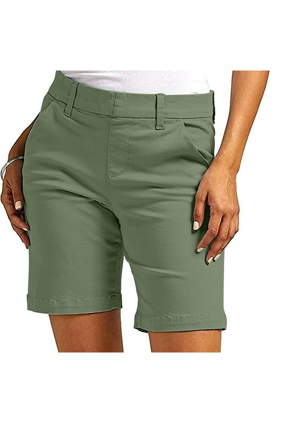 Womens 9" Bermuda Short,Womens Stretch Twill Shorts Plus Size Thin Waist Pull On Regular Hiking Shorts Summer Casual With Pockets