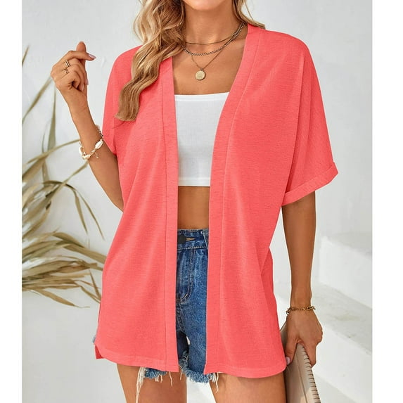 Summer Savings Clearance 2024 AXXD Womens Cover Ups Spring And Summer Short SleevesＶ-NeckSolid Color Casual Cardigan Solid Color Cover Up