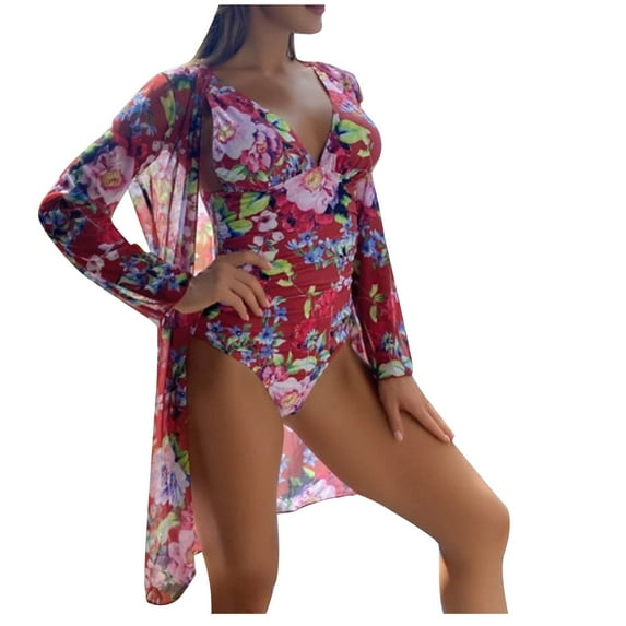 Summer Savings Clearance 2024 AXXD Womens Swimwear Cover Ups Swimsuits Long Sleeve Cover Up Split Two Piece Printed Sexy Swimsuit