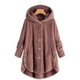 thumbnail image 1 of Summer Savings Clearance 2024! Casual Jacket for Women Plus Size Button Plush Tops Hooded Loose Cardigan Wool Coats Jacket Thick Fleece Outerwear, 1 of 6