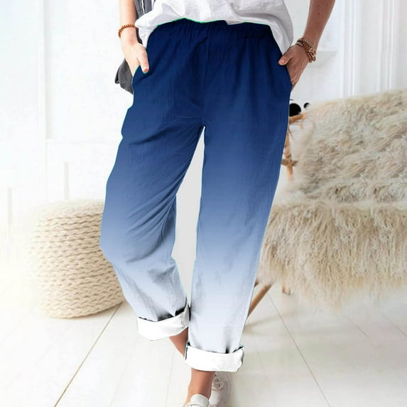Dress Pants Women High Waisted Spring Printed Elasticated Waist Full Length Pants Nine-Point Pants