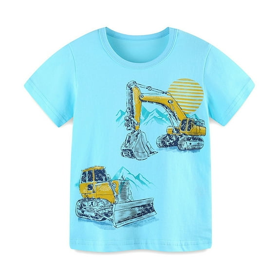 Holiday Deals 2024! Itsun Boys Shirts,Summer Short-sleeved T-shirt Print Round Neck Pullover Top Kids Casual Tees Blue 2-3 Years