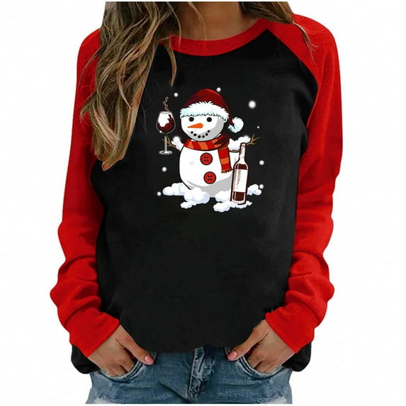 Summer Savings Clearance 2024 Long Sleeve Shirts for Women Womens Christmas Shirts Long Sleeve Casual Pullover Crew Neck Fall Tops Buffalo Plaid Fashion Sweatshirts Xmas Tee Blusas de Mujer Elegantes