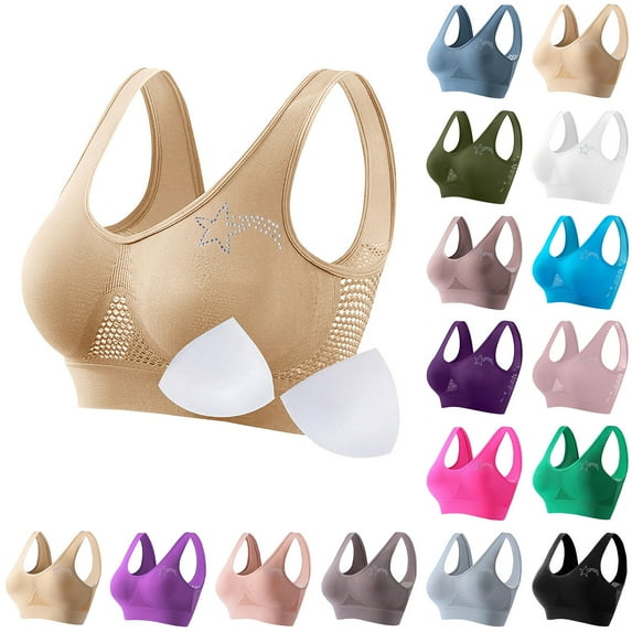 Loopsun Womens Bra Plus Size, Sports Bras for Women, Women Seamless Solid Sports Wirefree Yoga Bra with Removable Pads Dark Blue XXXL