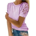 thumbnail image 1 of Loopsun Womens Top, Casual Crew Neck Short Sleeve Solid Lace Stitching Fashion Pullover Purple, 1 of 5