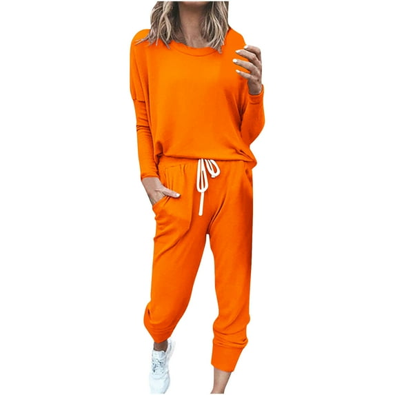 Lovzfmll Women's 2024 Fall Two Piece Outfits, Long Sleeve Crewneck Pullover Tops and Long Pants Tracksuit, Loose Sweatsuit Two-piece Sets, Pullover with Drawstring Long Pants Tracksuit Jogger Sets