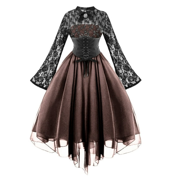 TAGOLD Halloween Dress for Womens,Women Fashion Gothic Style Sexy Round Neck Banquet Festival Off Shoulder Half Sleeve Dress Lace Chiffon Dress