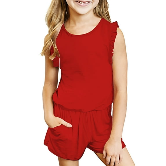 Summer Savings Clearance 2024! TAGOLD Kids Sets, Toddler Baby Girl Comfortable Color Sleeveless Cotton T-shirt Shorts Set