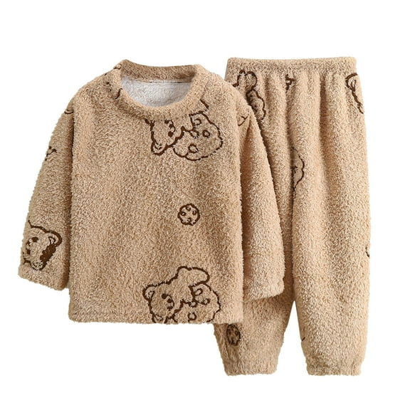 TAGOLD Kids Sets, Toddler Baby Kids Winter Boys Girls Solid Color Cute Pattern Long Sleeved Thickening Home Wear Clothes Suit