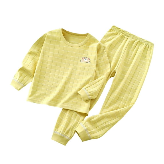 TAGOLD Kids Sets, Toddler Baby Kids Winter Boys Girls Solid Color Lattice Bear Print Long Sleeved Home Wear Clothes Suit