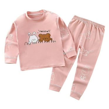 Summer Savings Clearance 2024! TAGOLD Kids Sets, Toddler Baby Kids Winter Boys Girls Solid Color Rabbit Bear Print Long Sleeved Home Wear Clothes Suit