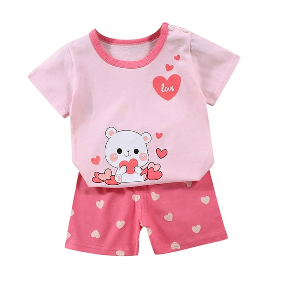 Summer Savings Clearance 2024! TAGOLD Kids Sets, Toddler Kids Baby Boys Girls Fashion Cute Short Sleeve Puppy Print Casual Suit