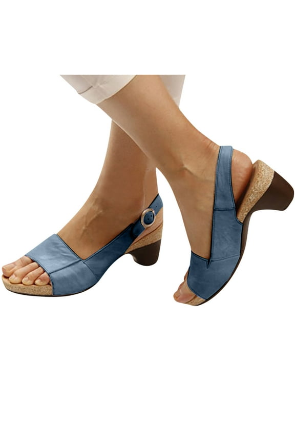 Sandals for Womens Dressy Summer,Comfortable Elegant Low Chunky Heel Shoes Women Summer Thick Heel Sandals Pumps Ankle Buckle Open Toe Casual Shoes