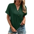 thumbnail image 1 of Summer Savings Clearance 2024! TAGOLD Summer Short Sleeve Tops for Womens Women's Fashion Summer V Neck Leisure Short Sleeve Buttons Solid Tops Green L, 1 of 6