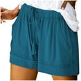 thumbnail image 1 of TAGOLD Womens Comfy Drawstring Splice Casual Elastic Waist Pocketed Loose Shorts Pants Blue 14, 1 of 6