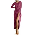 thumbnail image 1 of Summer Savings Clearance 2024! TAGOLD Womens Dress, Fashion Women Round Neck High Waist Bandage Solid Color Casual Split Dress, 1 of 3