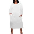 thumbnail image 1 of TAGOLD Womens Dress, Plus Size Dress For Women Round-Neck Casual Sundresses Pocket Knee Long Sleeve With Pockets, 1 of 1