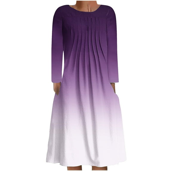 TAGOLD Womens Dress,Women's Casual Round Neck Long Sleeve Folding Floral Printed Dresses