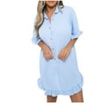 thumbnail image 1 of Summer Savings Clearance 2024! TAGOLD Womens Dress,Women's Color Shirt Skirt Ruffle Sleeve Irregular Shirt Dress Short Sleeve V-Neck Knee Length Dress, 1 of 4