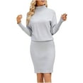thumbnail image 1 of Summer Savings Clearance 2024! TAGOLD Womens Dress,Women's New Color Long Knitted Minimalist Style High Neck Sweater Dress, 1 of 5