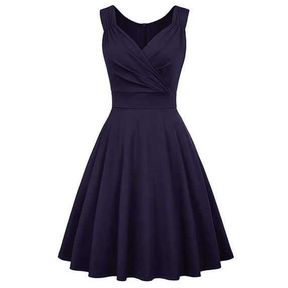 Summer Savings Clearance 2024! TAGOLD Womens Dress,Women's Summer Casual Elegant Pleated Dress V-Neck Sleeveless Dress