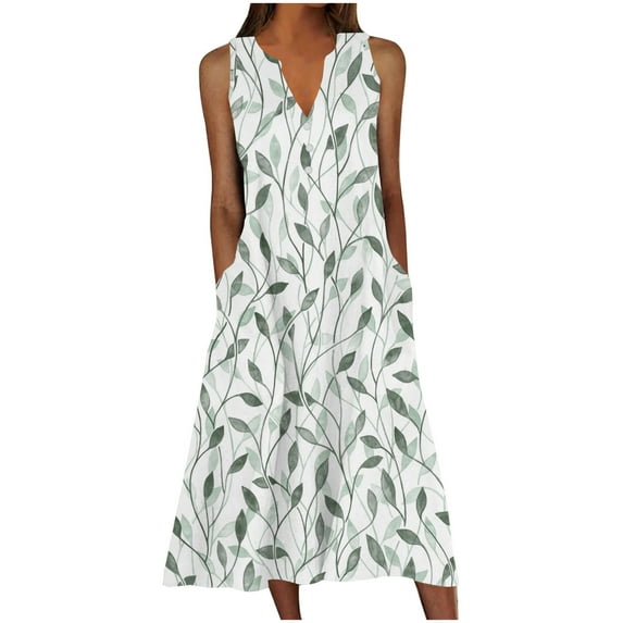 Summer Savings Clearance 2024! TAGOLD Womens Dress,Women's Summer Design Casual Dress Gradual Sleeveless Neck V-Neck Long Dress