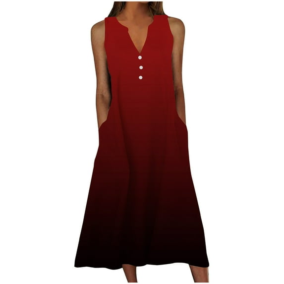 Summer Savings Clearance 2024! TAGOLD Womens Dress,Women's Summer Design Casual Dress Gradual Sleeveless Neck V-Neck Long Dress