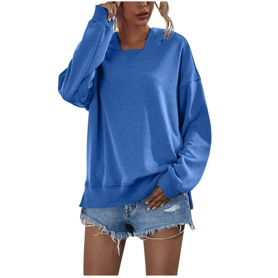 Summer Savings Clearance 2024! TAGOLD Womens Hoodie Sweatshirt,Women's Solid Color Hoodie Long Sleeve Sweatshirts Tops Blouse Hooded Casual Loose Sweatshirt