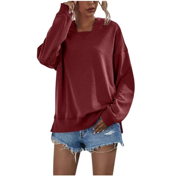 Summer Savings Clearance 2024! TAGOLD Womens Hoodie Sweatshirt,Women's Solid Color Hoodie Long Sleeve Sweatshirts Tops Blouse Hooded Casual Loose Sweatshirt