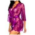 thumbnail image 1 of Summer Savings Clearance 2024! TAGOLD Womens Lingerie Bra, Women Temperament Versatile Solid Color Sexy Lace Nightgown With Belt Thong Pants, 1 of 3