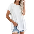 thumbnail image 1 of Summer Savings Clearance 2024! TAGOLD Womens Plus Size Summer Tops,Fashion Women's Solid Plain Tassel Casual Top Tops Round Neck Short Sleeve Blouse White L, 1 of 6