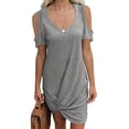 thumbnail image 1 of Summer Savings Clearance 2024! TAGOLD Womens Summer Dress, Women Fashion Round Neck Strapless Solid Short Sleeve Dress Casual Loose Dress Gray M, 1 of 5