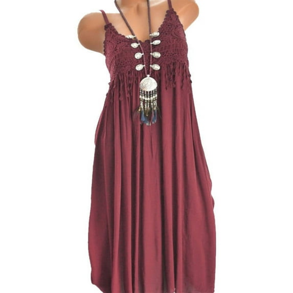 Summer Savings Clearance 2024! TAGOLD Womens Summer Dress, Women's Fashion Sleeveless Summer Tassel Cotton Fashion Long Dress Red L