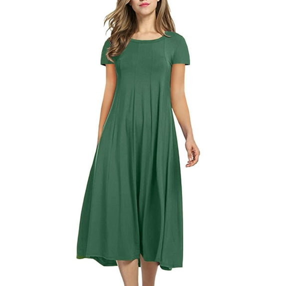 TAGOLD Womens Summer Dresses,Sexy Women's Casual Fashion Solid Short Sleeve Round Neck A-Line Dress Dresses Army Green 12