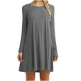 thumbnail image 1 of TAGOLD Womens Summer Dresses,Women's Fashion Casual Long Sleeve Solid Round Neck Ladies Loose Mini Dress, 1 of 4