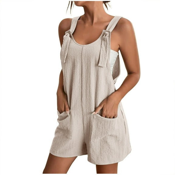 TAGOLD Womens Summer Jumpsuit,Womens Fashion Summer Solid Casual Sleeveless Suspender Short Jumpsuit Beige 6