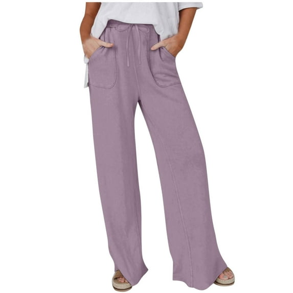 Summer Savings Clearance 2024! TAGOLD Womens Summer Pants,Fashion Womens Casual Solid Color Elastic Loose Pants Straight Wide Leg Trousers Pants With Pocket
