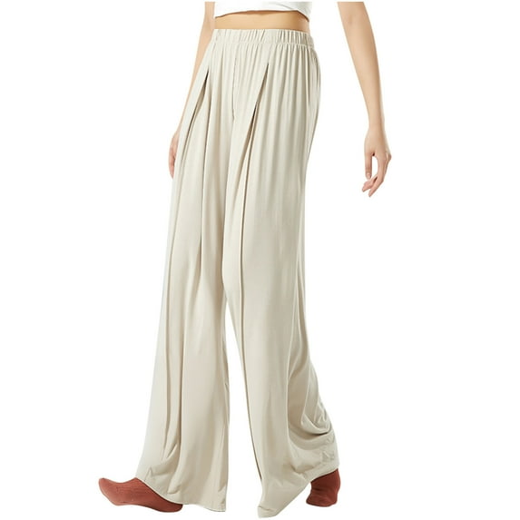 Summer Savings Clearance 2024! TAGOLD Womens Summer Pants,Women's Solid Color Casual Pleated Straight Leg Wide Leg Pants Loose Leg Pants Leggings Yoga