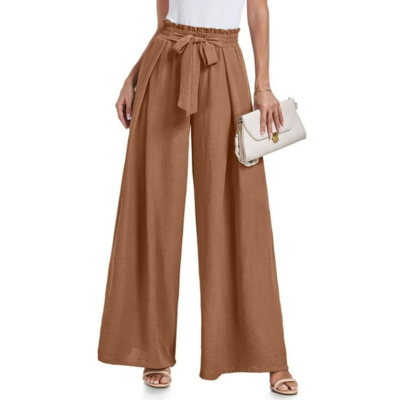 Summer Savings Clearance 2024! TAGOLD Womens Summer Pants,Women's Solid High Waist Print Pants Wide Leg Pants Casual Loose Pants
