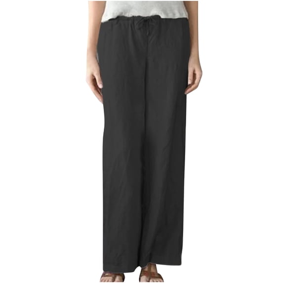 TAGOLD Womens Summer Pants,Women's Spring And Solid Color Elastic Waist Cotton Linen Versatile Straight Tube Casual Wide Leg Pants