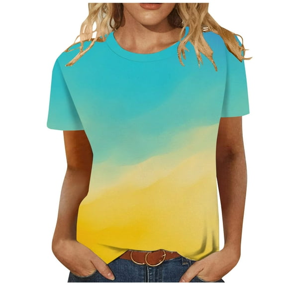 Summer Savings Clearance 2024! TAGOLD Womens Summer Short Sleeve Tops,Fashion Women's Summer Round-Neck Short Sleeve Print Casual T-shirt Blouse
